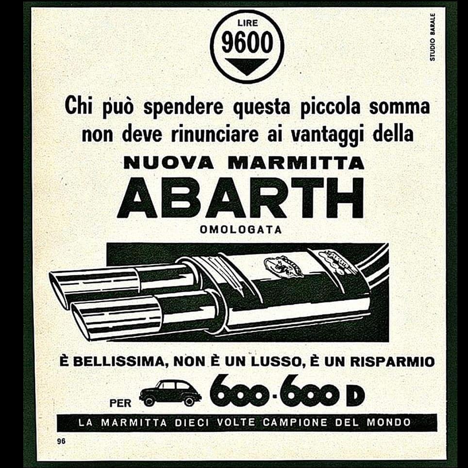 La nuova marmitta #Abarth per la tua #fiat #600 #600d. La marmitta dieci volte campione del mondo #Manifesto #vintage